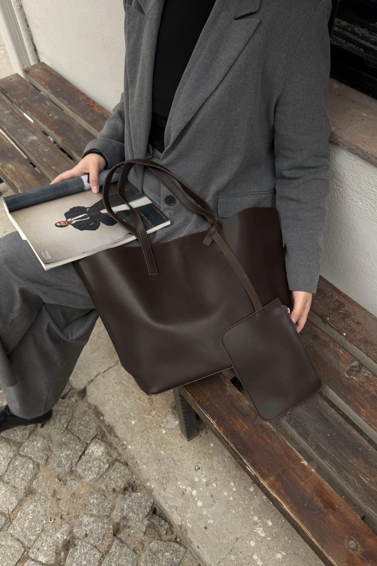 Cloudy Dark Brown Bag + Wallet