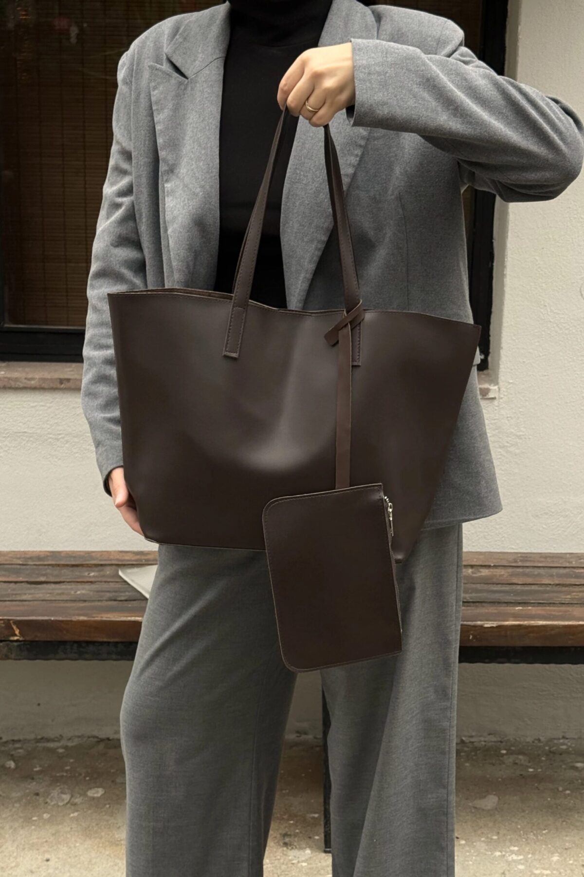 Cloudy Dark Brown Bag + Wallet