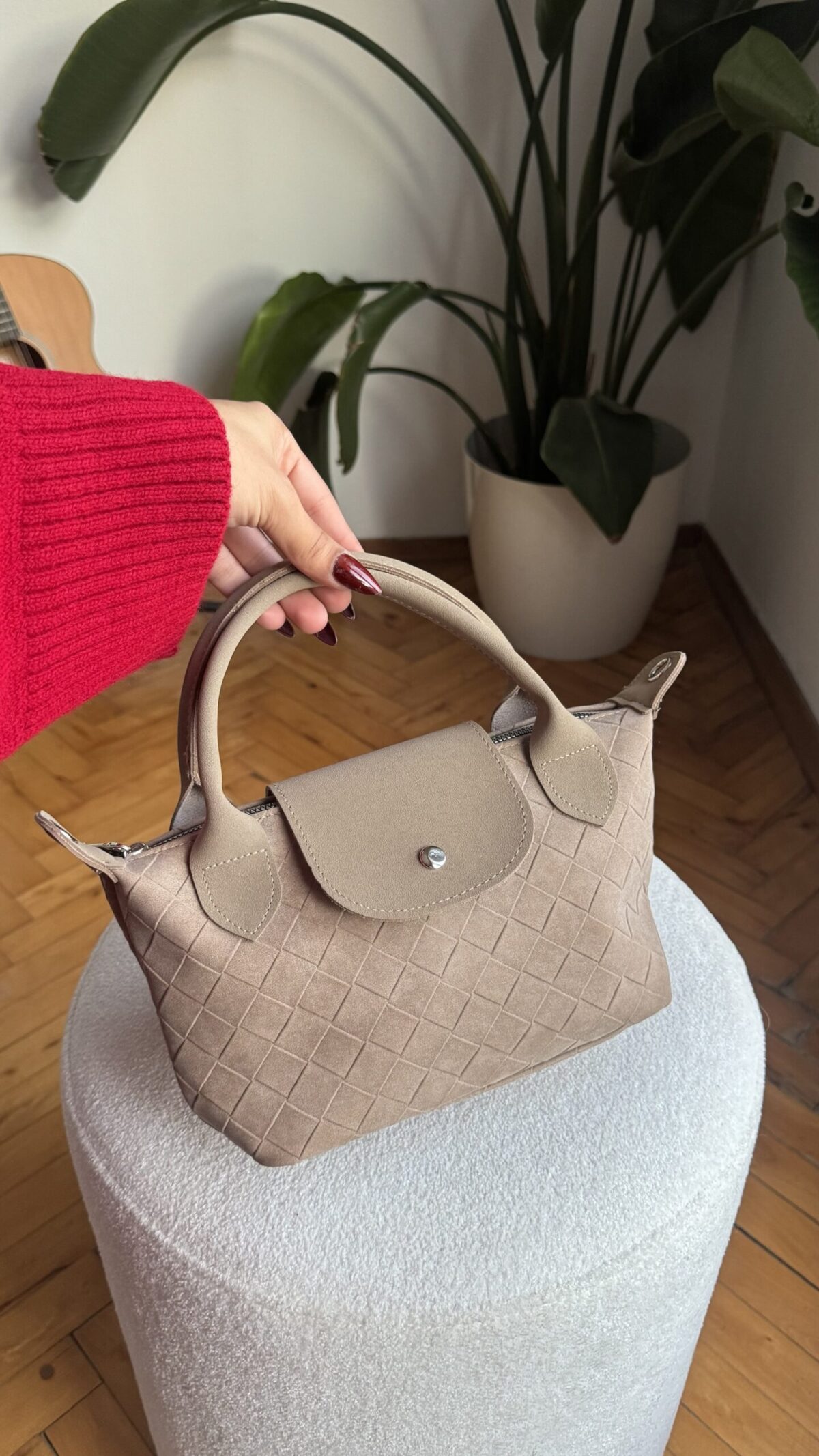 Tiger Small Suede Beige Bag