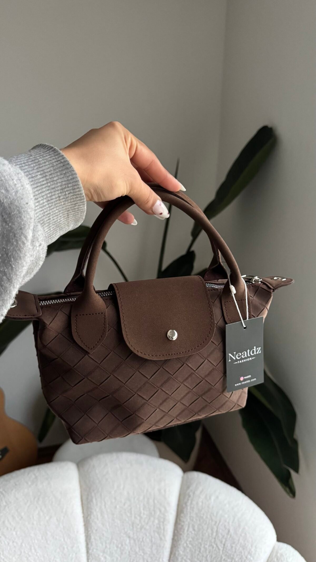 Tiger Small Suede Dark Brown Bag